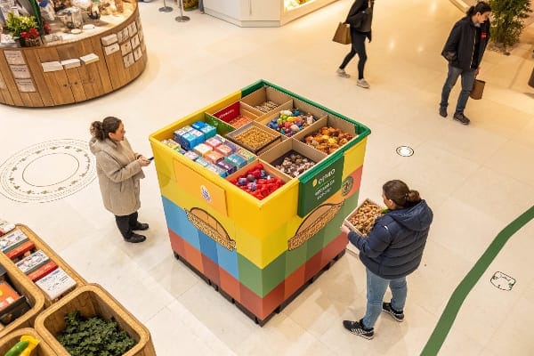 店にスナックが付いたカラフルなビン