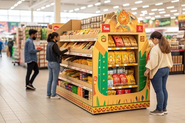 Estantes de comestibles con bolsas de bocadillos