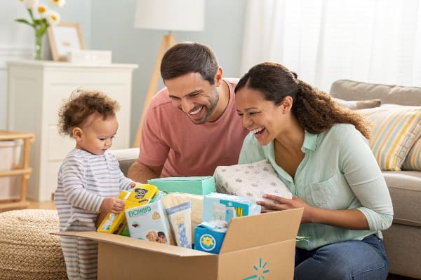 Productos de bebés de unboxing familiar