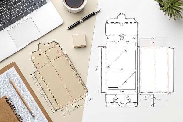 Espacio de trabajo con empaque dieline