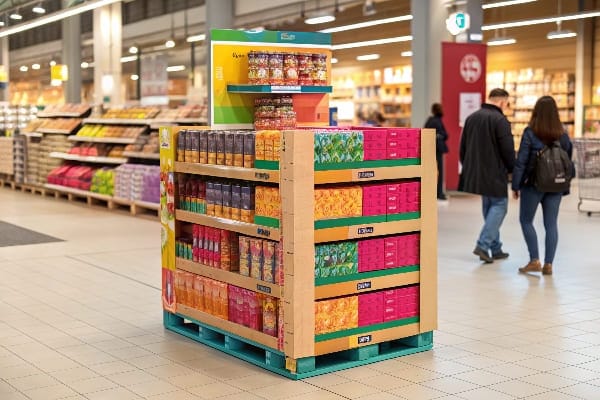 Estante de productos colorido