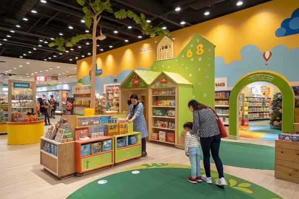 Tienda de juguetes para niños, pantalla colorida brillante