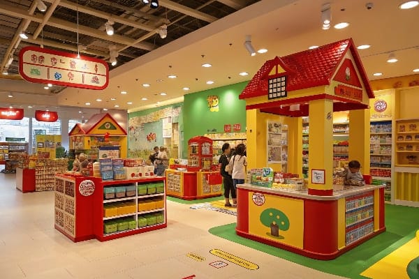 Tienda de juguetes para niños con diseños lúdicos brillantes