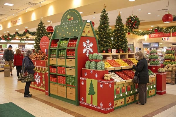 Pantalla minorista con temas de Navidad