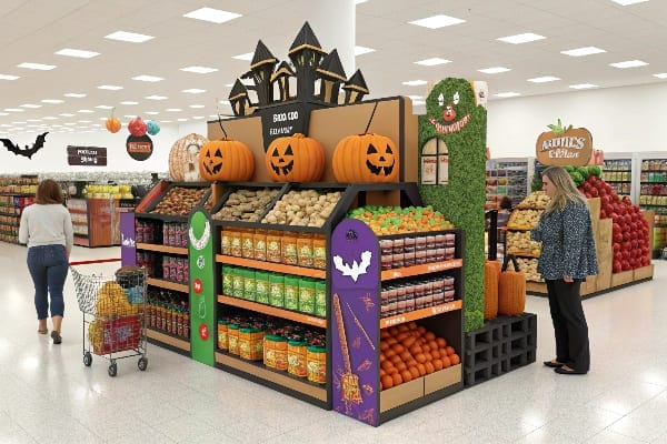 Exhibición minorista con temática de Halloween