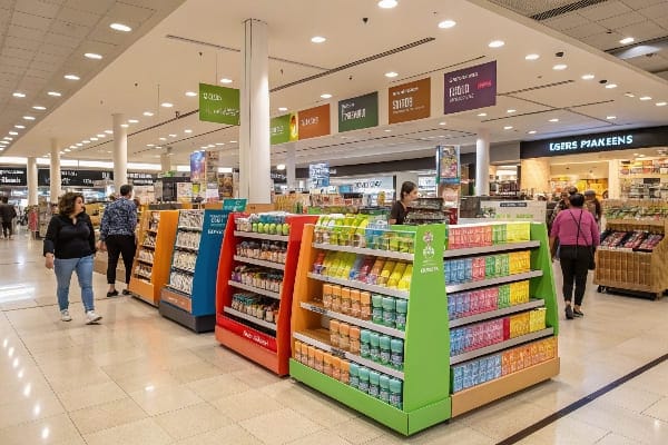 estantes de las tiendas coloridas