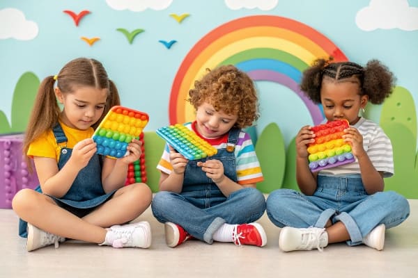 Niños jugando con juguetes inquietos