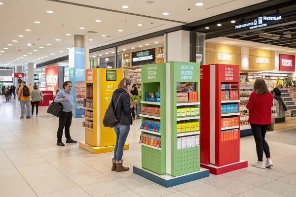 Clientes que compran en el pasillo minorista