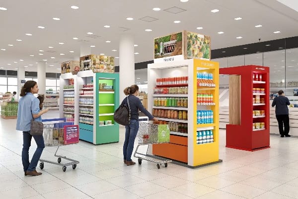 Estantes de comestibles organizados