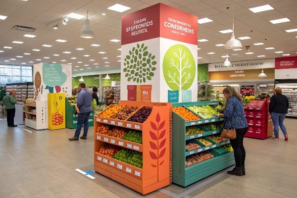 exhibición minorista estacional con frutas