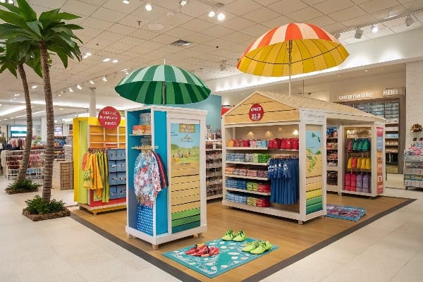 exhibición de ropa de playa de verano