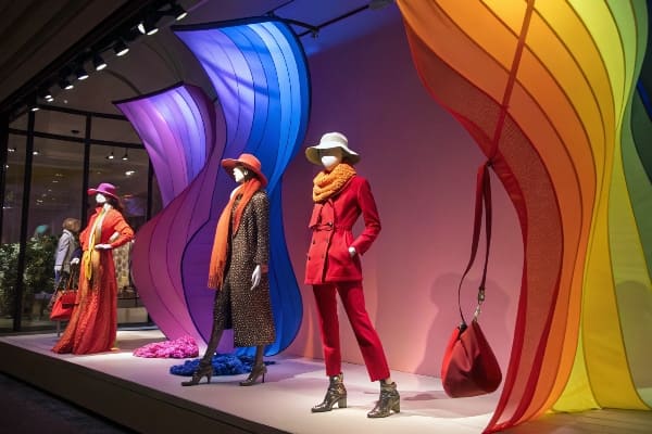 Exhibición de moda con maniquíes