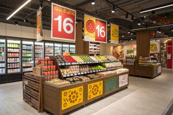 Estantes de productos en la tienda