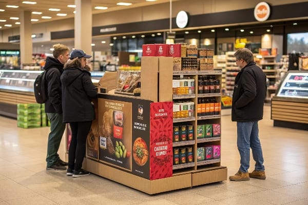 Interior de tiendas minoristas con pantalla de productos