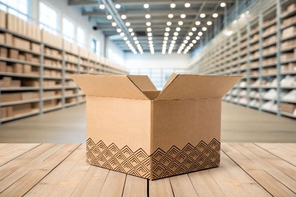 Abra la caja de cartón en el almacén
