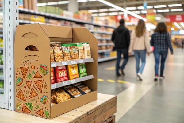 Papp -Snack -Anzeige im Supermarkt