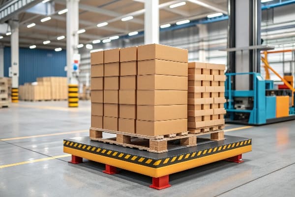 Boîtes en carton empilées sur une palette