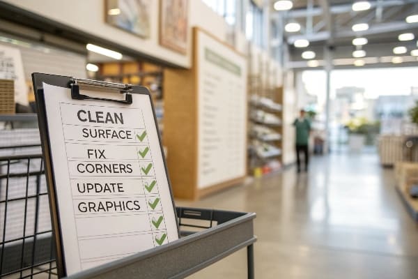 Lista de verificación en el portapapeles para las tareas de visualización de la tienda
