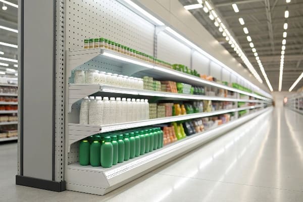 衛生製品を備えた完全な在庫の小売棚