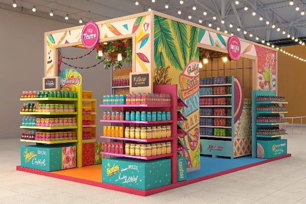 Cabine d'affichage en carton de style festival