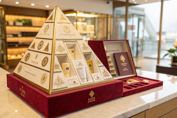 Luxus pyramidenförmige Verpackung für Hautpflegeprodukte im Ladenschalter