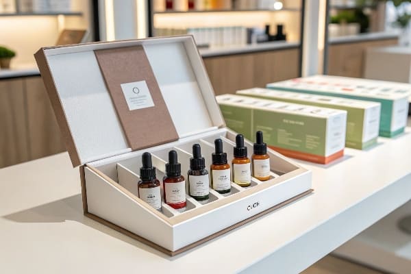开放式展示箱,带有各种血清滴管瓶