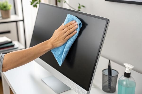 IMAC e MacBook calibrados a cores com gráficos e amostras