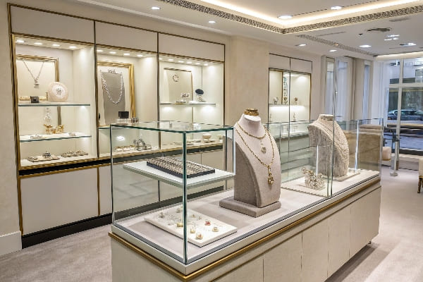 豪华精品店中展示的优雅珠宝件