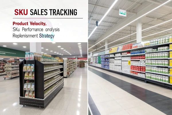 Seguimiento de ventas de SKU Visual Comparación de diseños de estantes minoristas y estrategias de almacenamiento.