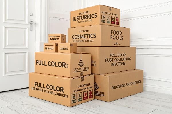 Pila de cajas de cartón etiquetadas