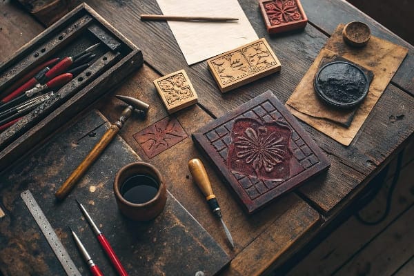 Herramientas tradicionales de impresión de madera de madera