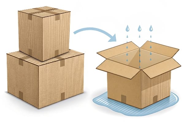 Stacked boxes becoming wet and damaged