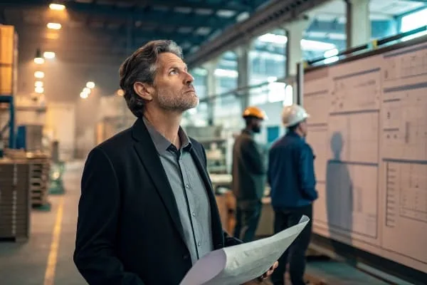 工厂经理正在审查工业计划