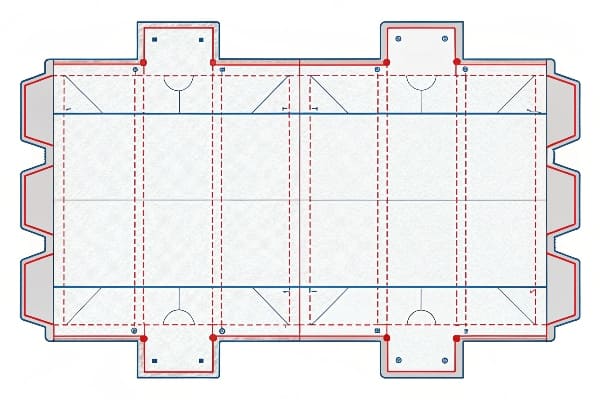 Flat dieline layout with fold and cut lines