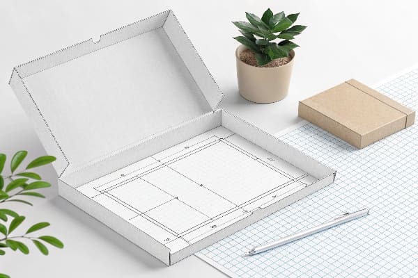Open box displaying printed dieline inside