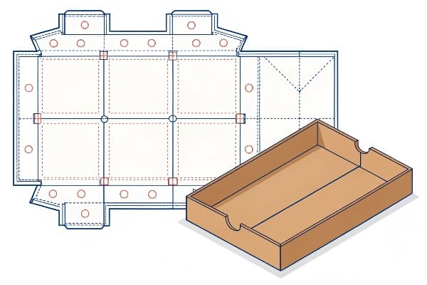 Folded box with unfolded dieline beside it