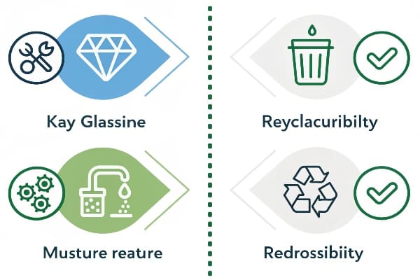 Infográfico comparando propriedades e características do glassine