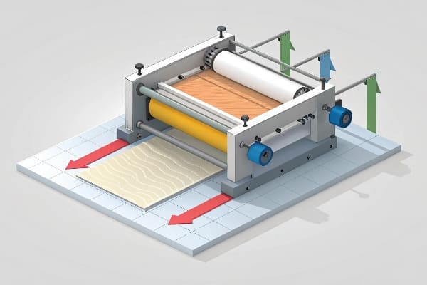 ローラーと用紙経路を備えたオフセット印刷プロセスの3Dイラスト