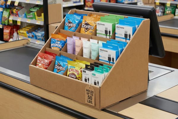 How many products can a cardboard counter display hold?
