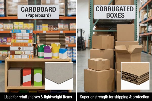 কার্ডবোর্ড এবং rug েউখেলান বাক্সগুলির মধ্যে পার্থক্য কী?