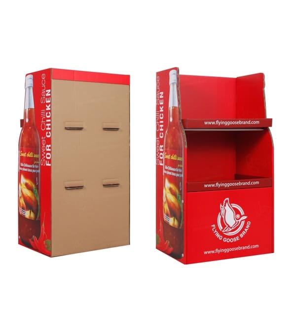 Front and back view of the corrugated cardboard display showing structural support and assembly points.