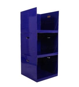 présentoir de sol en carton bleu à 3 niveaux