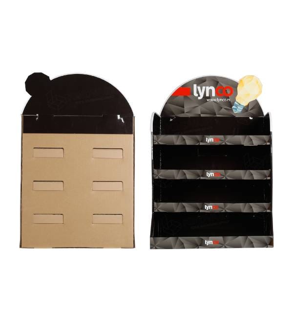 Rück- und Vorderansicht des Kartonaufstellers