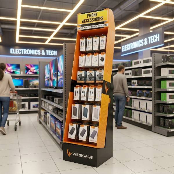 in store electronics cardboard display render