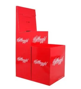 Caixa expositora de papelão vermelha de 3 níveis da Kellogg's