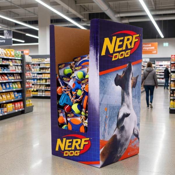 nerf dog merchandising bin in store