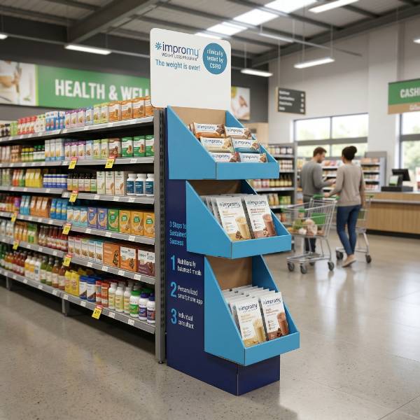 薬局通路用段ボール製陳列ケース