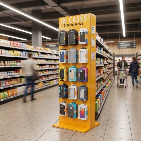 Картонная витрина для чехлов для телефонов в магазине
