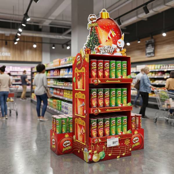 pringles holiday cardboard display grocery aisle