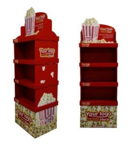 赤い段ボール製のディスプレイ用ポップコーンスナック